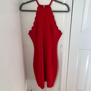Never worn red scallop edged dress. Size 6. With tags